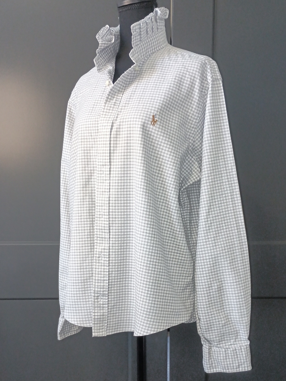 Upcycled Women's Ralph Lauren Ruffled Collar Shirt #168